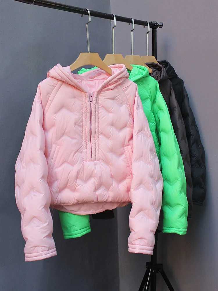 Oversize Women 90% White duck down jacket Hooded zipper hoodie Women's 2024 Autumn winter Short puffer coat Pink H260917
