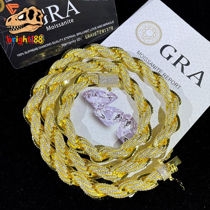 18k Gold Plated Rope Chain 10mm Men Necklaces Women Chains S925 Sterling Sliver Moissanite Rope Chain Necklace