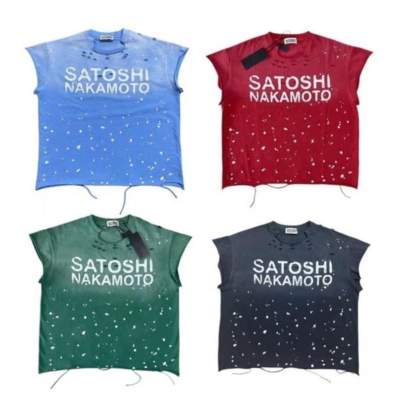 SATOSHI Men's Washed Distressed Splash Print Tank Top Loose Fit Hip Hop Streetwear Sleeveless Vest Summer Casual Vintage