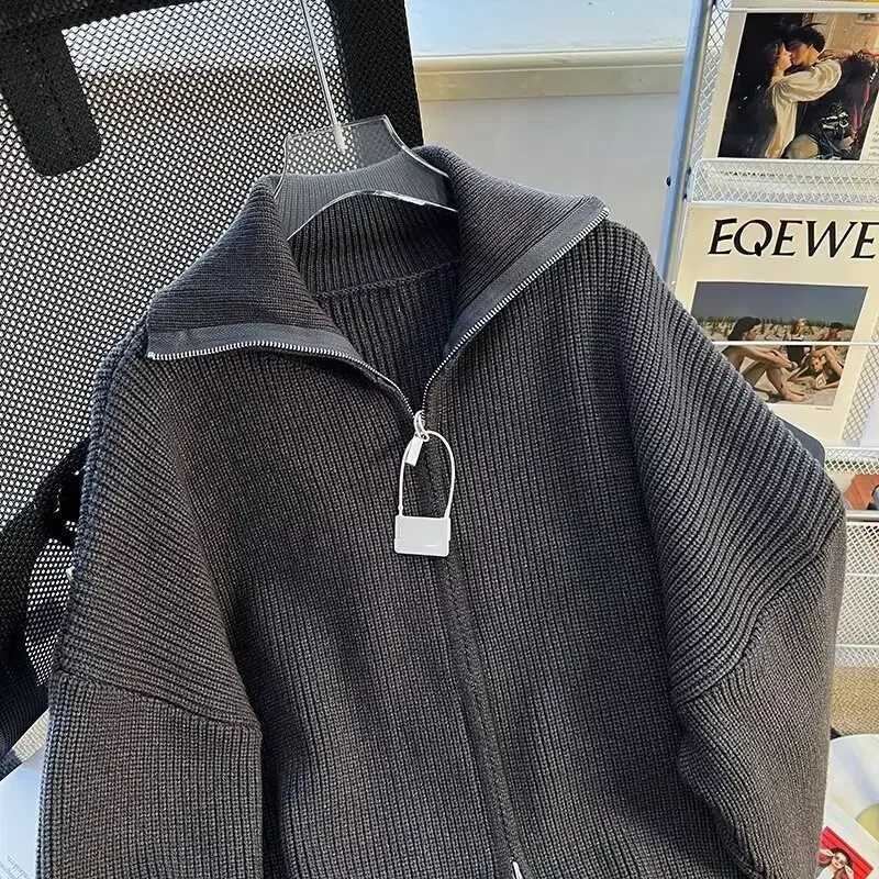 Jackets Fashion Casual Sweater Men Knitting Long Sleeve Zip-up Sweaters Cardigans for Men Autumn Leisure Pure Color Knitted CoatW260915