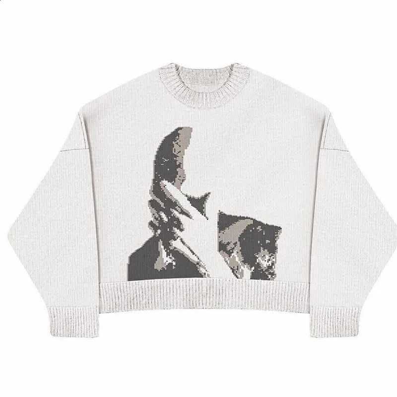 Women's Knitting Gothic Print Pattern O Neck Pullover Sweater Streetwear Girls Oversized Harajuku Knitwear Y2k Sweaters X260916