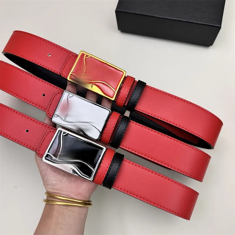 Designer Red Belts Unisex Reversible Fashion Belt 3.8cm Leather Belt with Smooth Letter Buckle Casual Style for Men and Women