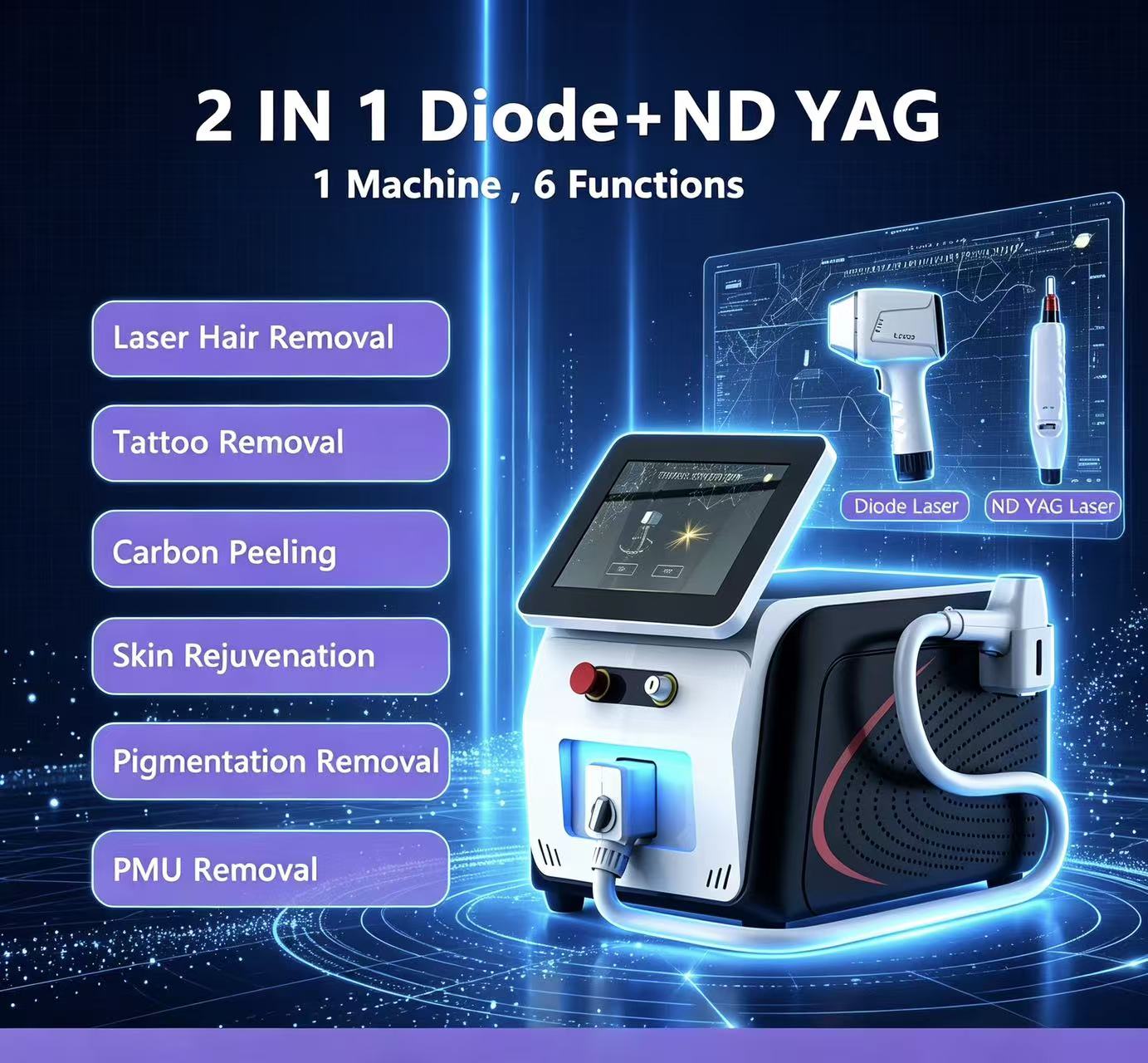 Professional 2-in-1 Desktop Laser Machine for Hair Removal & Tattoo Removal 4 Wavelength