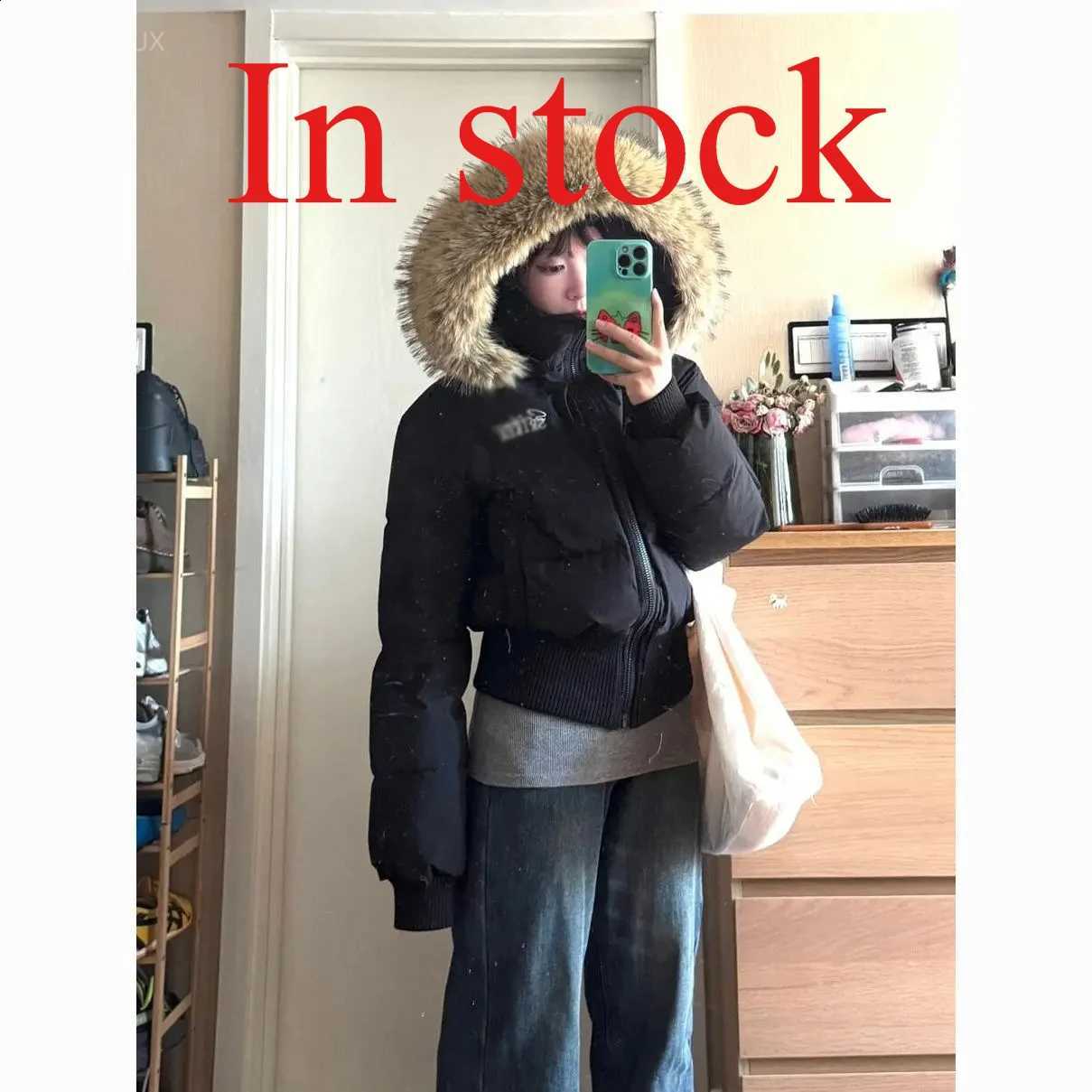 Korean Chic Slim Waist Short Parkas Y2k Harajuku Grunge Print Patchwork Fluffy Hooded Cotton Jacket Autumn Winter New Warm Top H260917