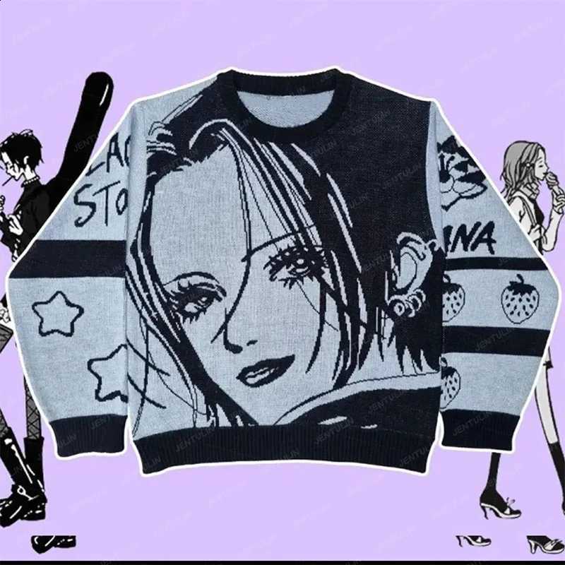 Y2K Harajuku Cartoon Girl Pattern Sweater Japanese Anime Women's Loose Long Sleeve Pullover Goth Retro 2000s Sweater Sweatshirt X260916