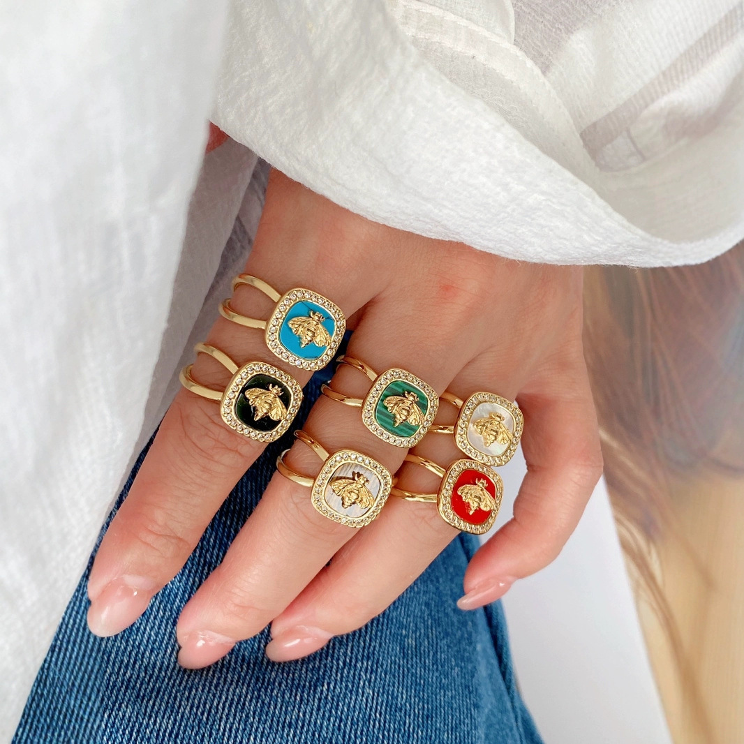 Luxurious Designer New Product - Geometric Square Minimalist Luxury High-end Shell Multi-color Ring - Simple And Versatile Fashion Finger Ring Acces