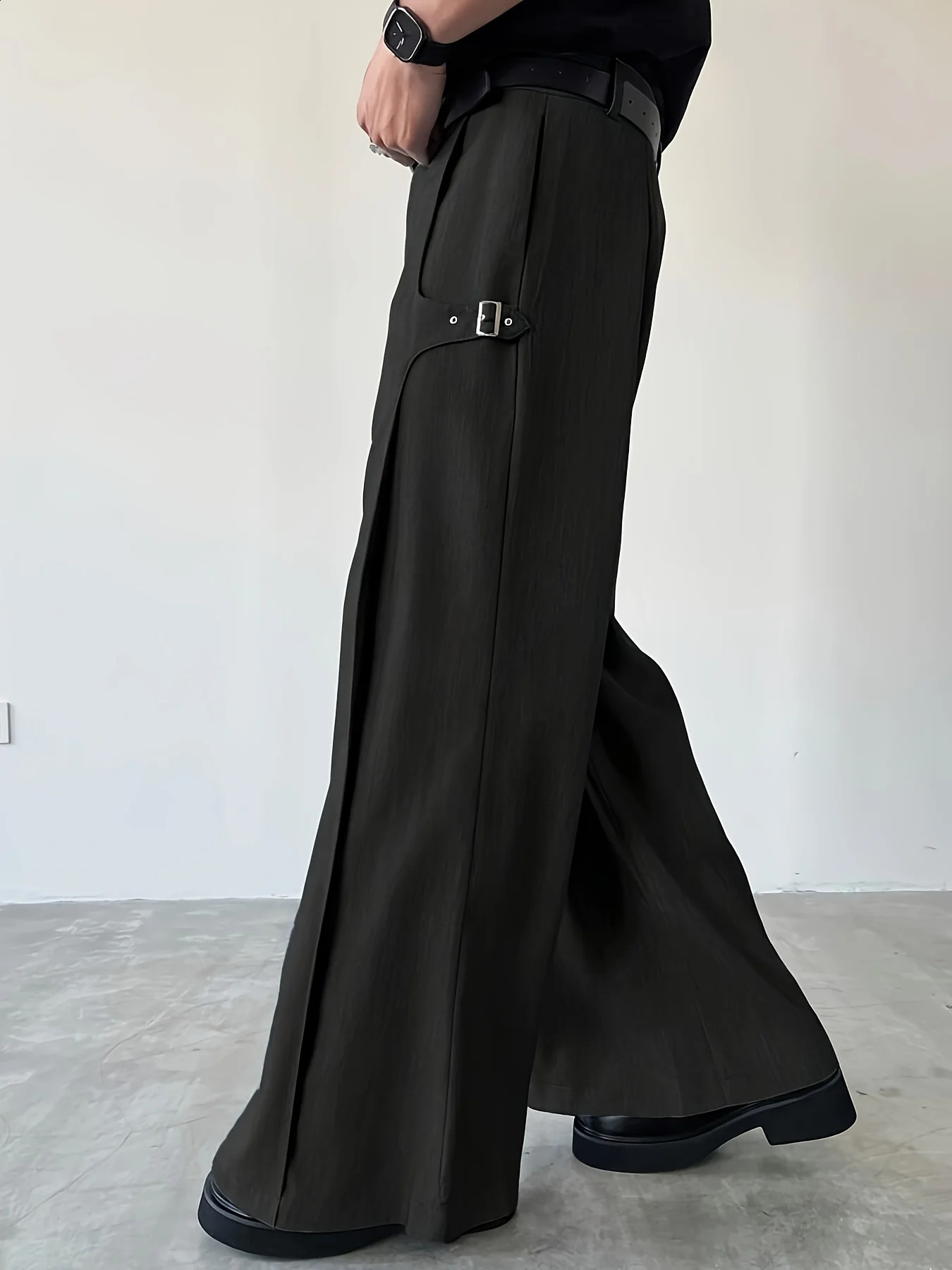 Young Men's Casual Wide Leg Straight Black Long Pants Comfortable Loose Fit Trousers for Casual Wear 260917