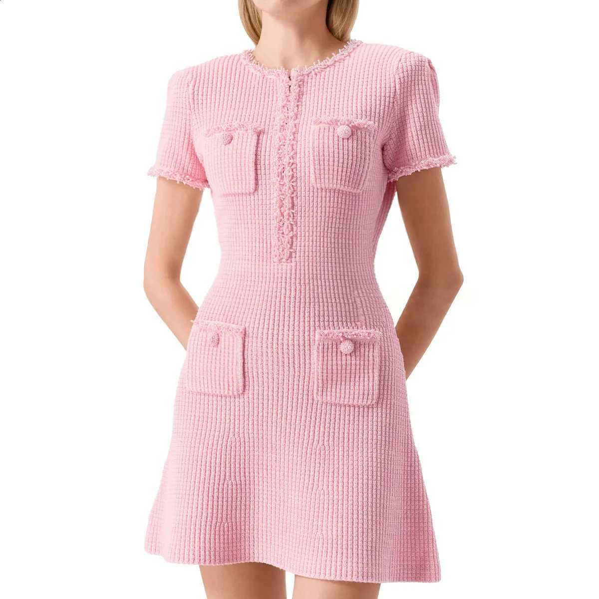 2025 High quality European and American summer new fashion quality knitted nail bead slimming A-line women's dress C260917