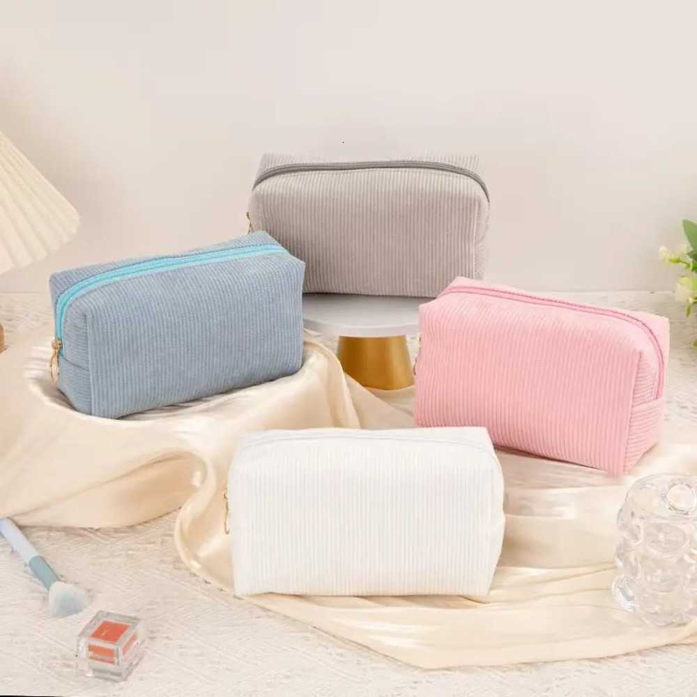 Cosmetic Bag Corduroy in Solid Color Large Capacity Toiletry Organizer Uses for Womens Travel Daily StorageT260917