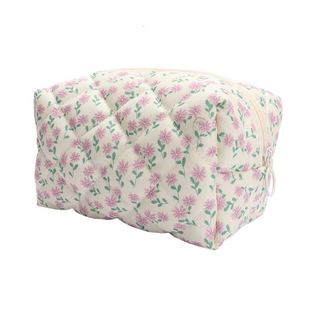 Cotton Portable Quilted Makeup Bag Flower Printed Large Capacity Cosmetic Organizer Data Cable Storage Bag for WomenT260917