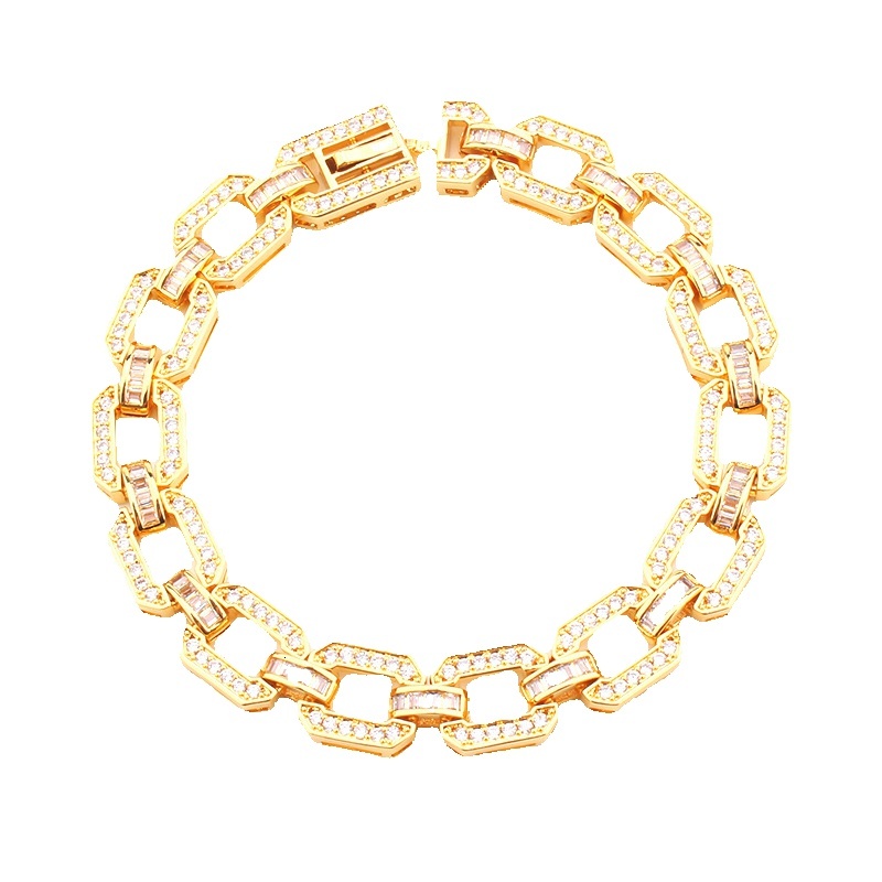 Trendy hip-hop fashion European and American O-shaped chain, genuine, with micro-inlaid stones, available in two colors, unisex bracelet