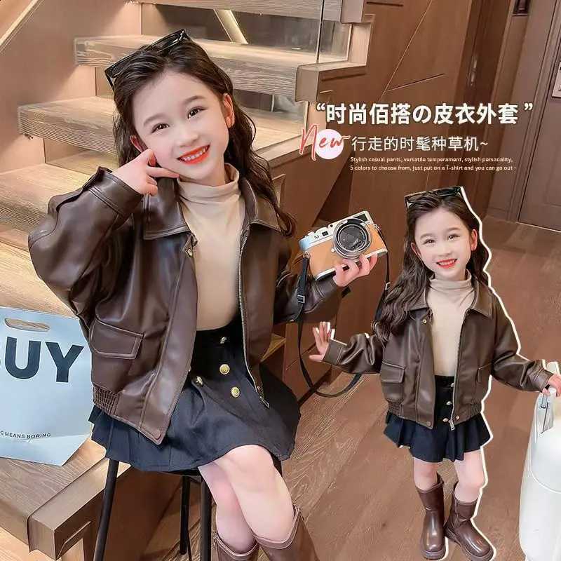 New Spring Autumn Girls Leather Jacket Solid Color Lapel Handsome Motorcycle Zipper Coat For 2-12Y Teen Girls Fashion Pu OutwearT260916