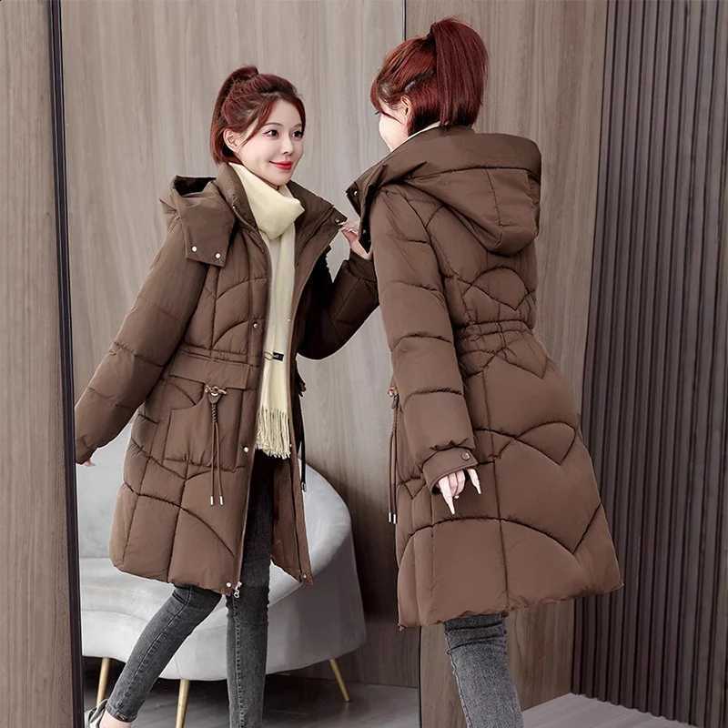 Zipper Up Mid-Long Parkas Women Winter Thicken Coldproof Warm Parkas Woman Fashion Stand Up Collar Hooded Cotton Jacket Female H260917