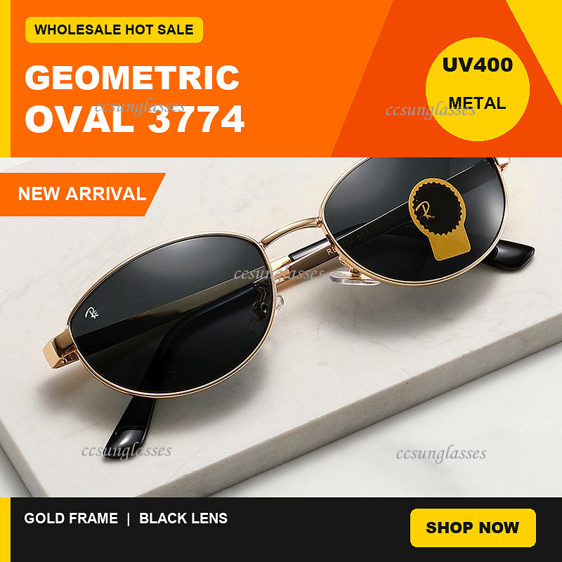 Luxury Brand Designer 3774 RBSunglasses Men Women Classic Geometric Oval Gold Metal Frame UV400 Outdoor Driving Rys Ban Sun Glasses with Box