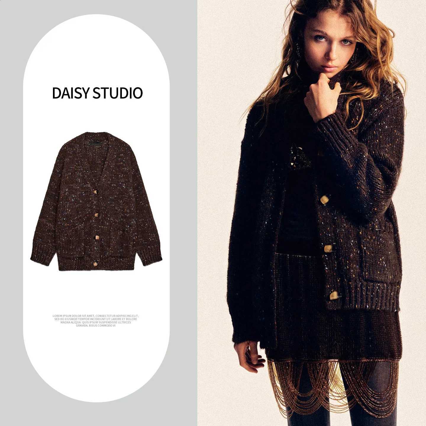 Knitted Long Sleeve Loose V-Neck Winter New Arrival Women's British Style Coat Casual Mid-Length Polyester Fiber Outerwear J260916