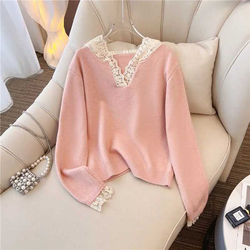 French Lace Hoodie Knitwear Design Sensation Small Audience Autumn Winter New Large Size Fake Two-Piece Women's Top Fashion S260917HCGV