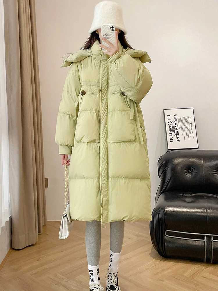 Down Jackets For Women 2024 Winter New Korean Thickened Design Large Pocket Long Over Knee Cotton Coat Warm Parkas H260917
