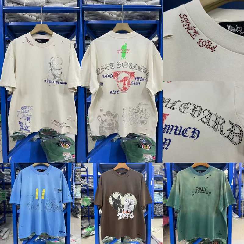 Retro Casual Paly T-shirt High Quality Loose Breathable Cotton Print Short Sleeve Streetwear Ripped Tee X260916