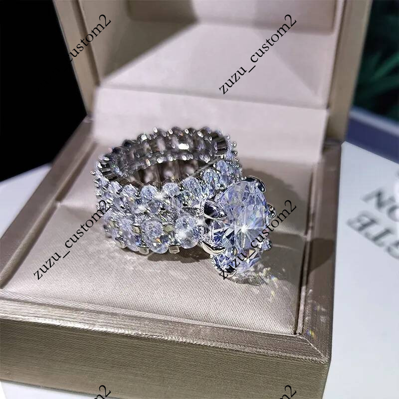 2021 High quality white Diamond two sets 925 silver for women bling zircon ring wedding party engagement jewelry gift