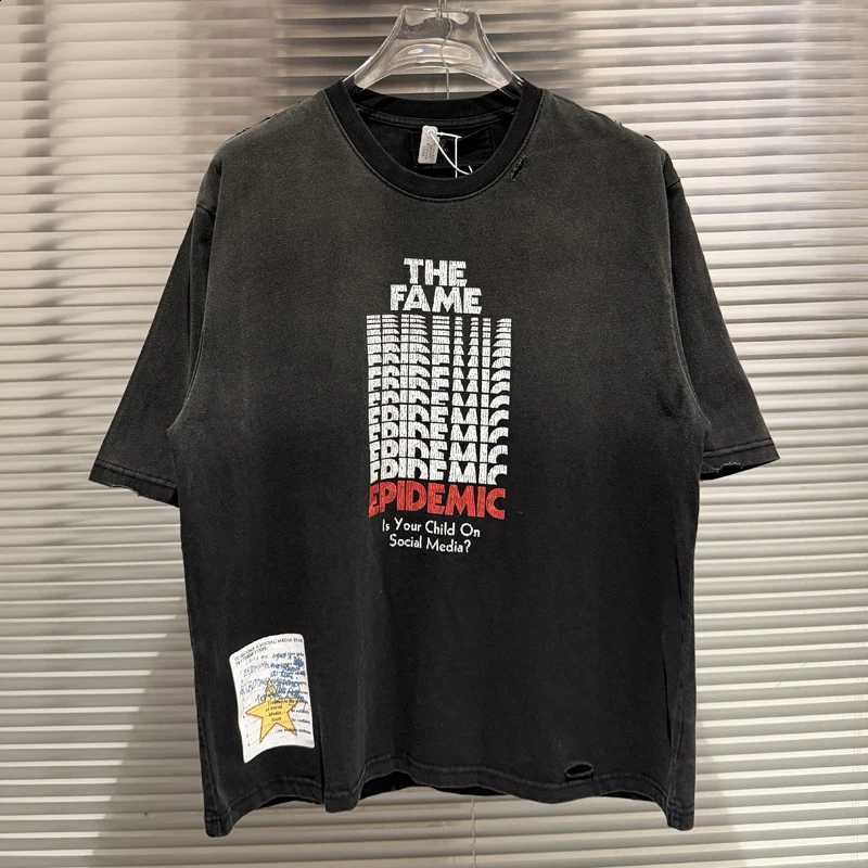 American Retro Distressed Hole Out Play Short Sleeved Summer Crew Neck Letter Printed High Quality T-shirts X260916