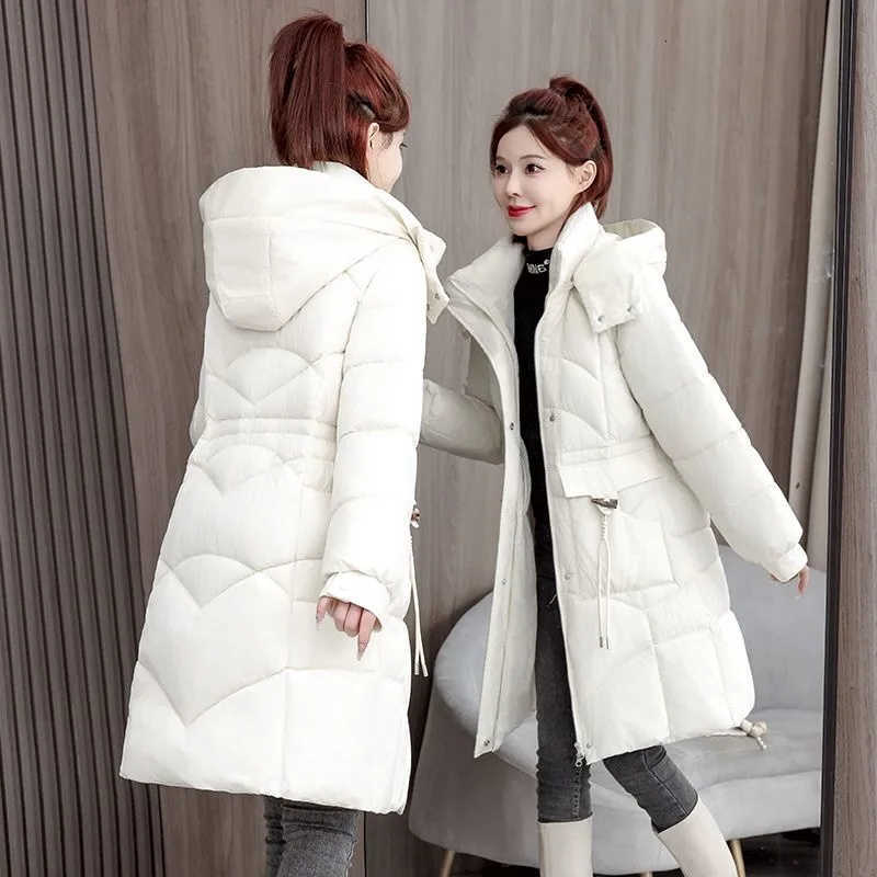 Parkas Coat Women New Down Long Windbreaker 2026 Winter Warm Cotton Padded Jacket Ins Fashion Outwear Female Hooded Overwear Top H260917