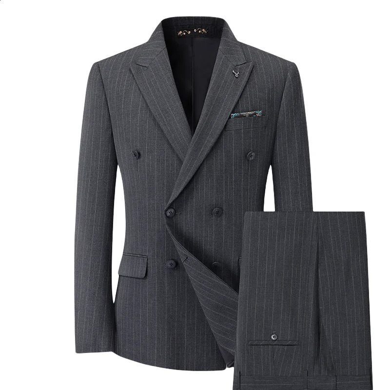 Suit Blazer Pants Plus Size Double Breasted Mens Fashion Striped Wedding Gentleman Business Light y Banquet 260914