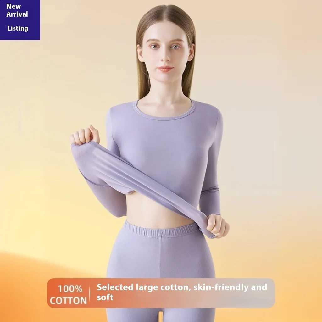 100% Cotton Women's Autumn Shirt and Trousers Set Winter Full Cotton Medium Collar Thermal Underwear Set Cotton Sweater Set H260916