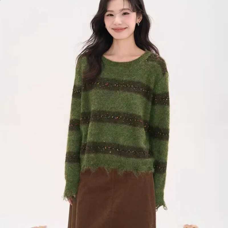 And Winter New Autumn Fashion Round Neck Knitted Striped Contrast Long Sleeve Sweater Loose Top J260916