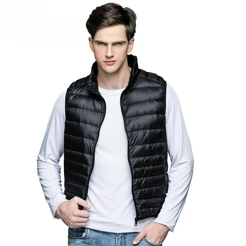 Men's Hiking Down Vest Waterproof Ultra Light Thermal Coat Men Hutting Camping Skiing Duck Down Vest Outdoor Jackets 260916