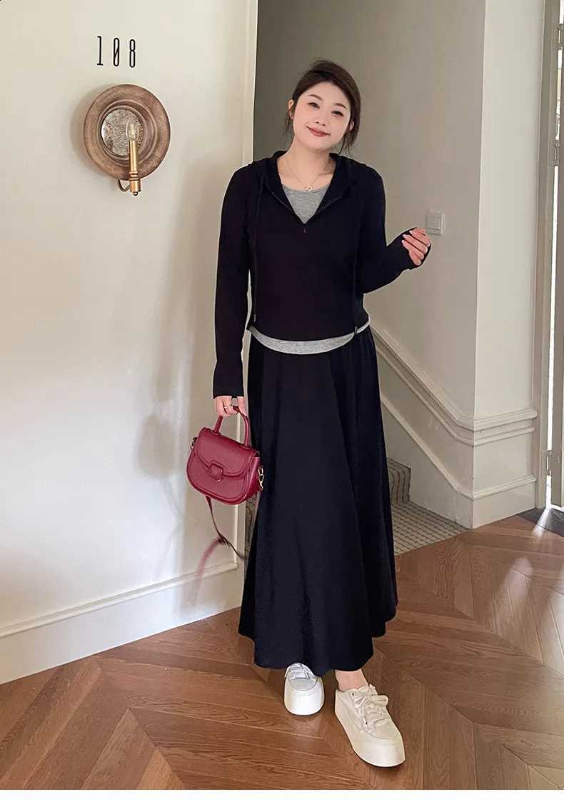 Size LIEDU Lazy 2 Plus Piece Set Women Color Block Knit Top High Waist Pleated Skirt Dress Slim Fit Dress Daily Outfit 2026W260915