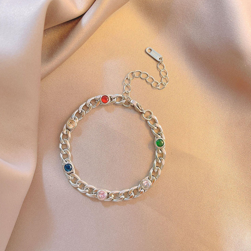 Colorful zircon bracelet, high-end, stylish, trendy, with hip-hop retro design, suitable for both men women, featuring a minimalist and Instagram-wo