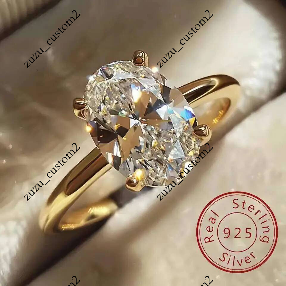Jewelry Rings 925 Sterling Silver 2CT Zircon Gorgeous Shiny Oval Stone Ring Engagement Wedding Luxury High Quality Fine Gift for Women Size 5 10 Vis