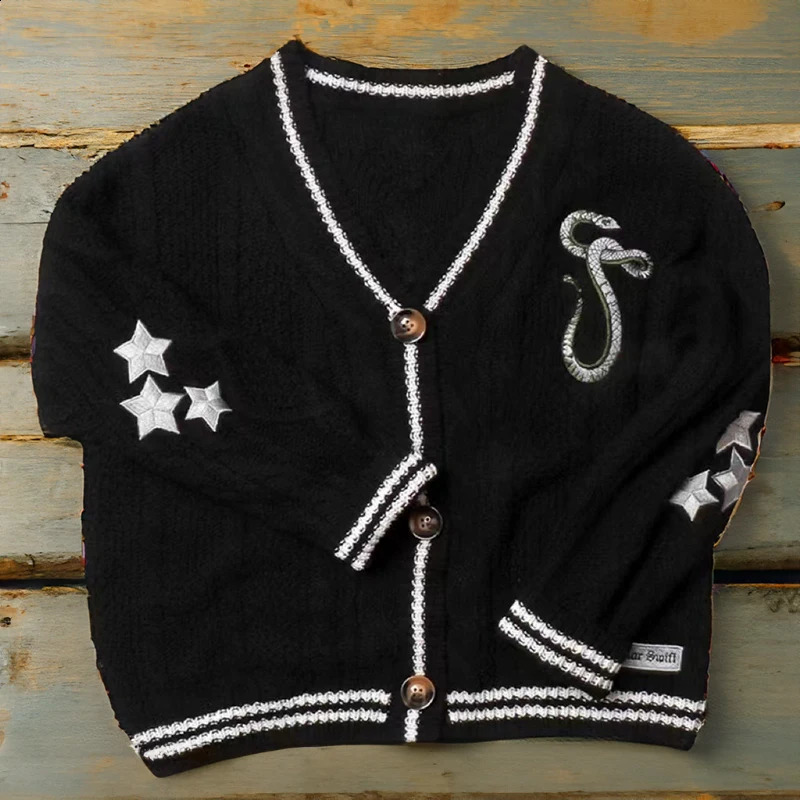 Reputation Cardigan with Snake Star Cardigan Rep Taylor Embroidery V-Neck Button Up Knitted Sweater in Black Fall Winter 260917