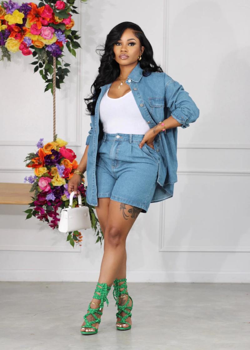 Women's Tracksuits Streetwear Autumn Jeans Shorts Outfit Set Sexy Women Elegant Two Pieces Denim Club Matching Jacket