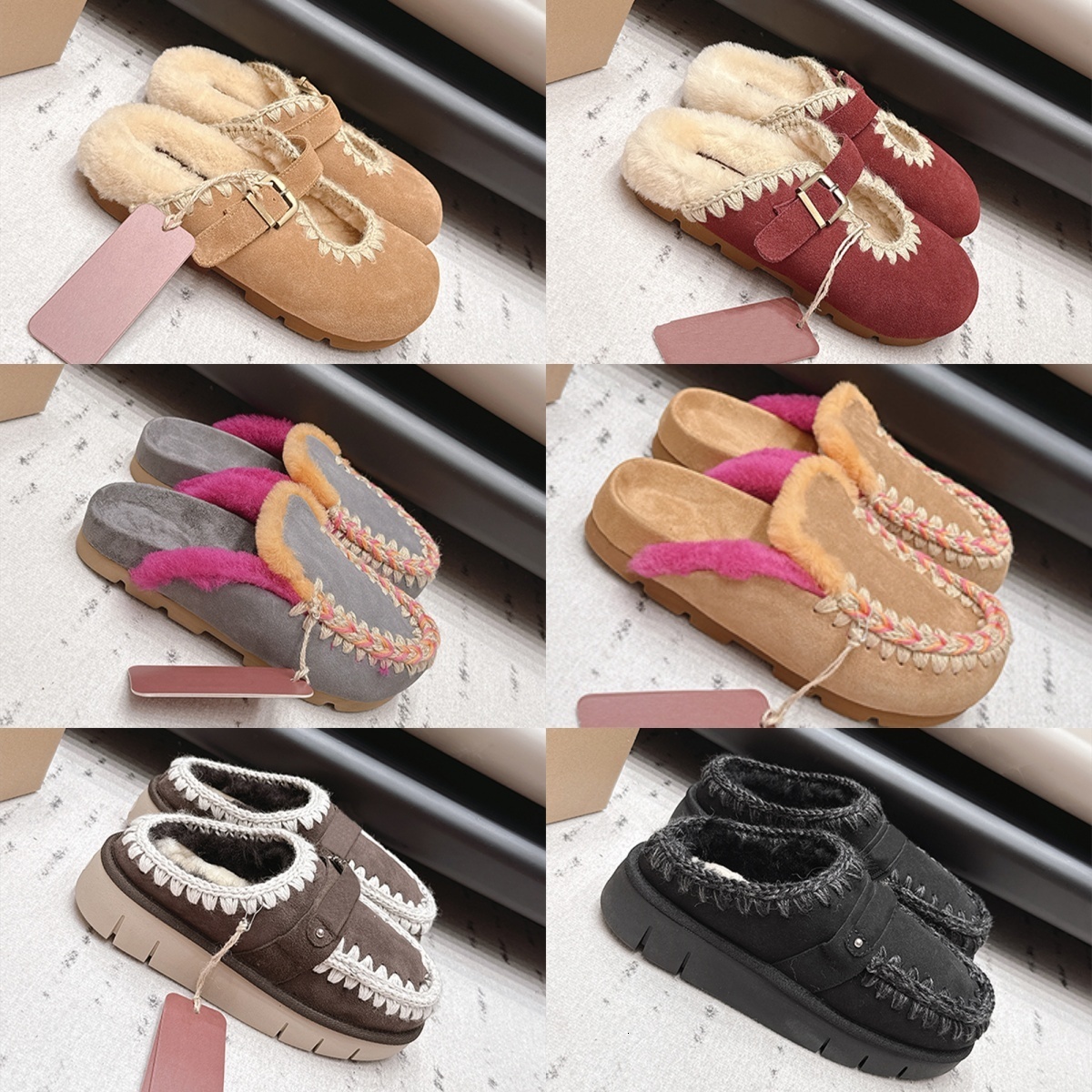 Premium Ladies Plush Slippers Backless Fleece Loafers Warm Lined Easy Wear Shoes Suede Chunky Sole Winter Home Slides 1185