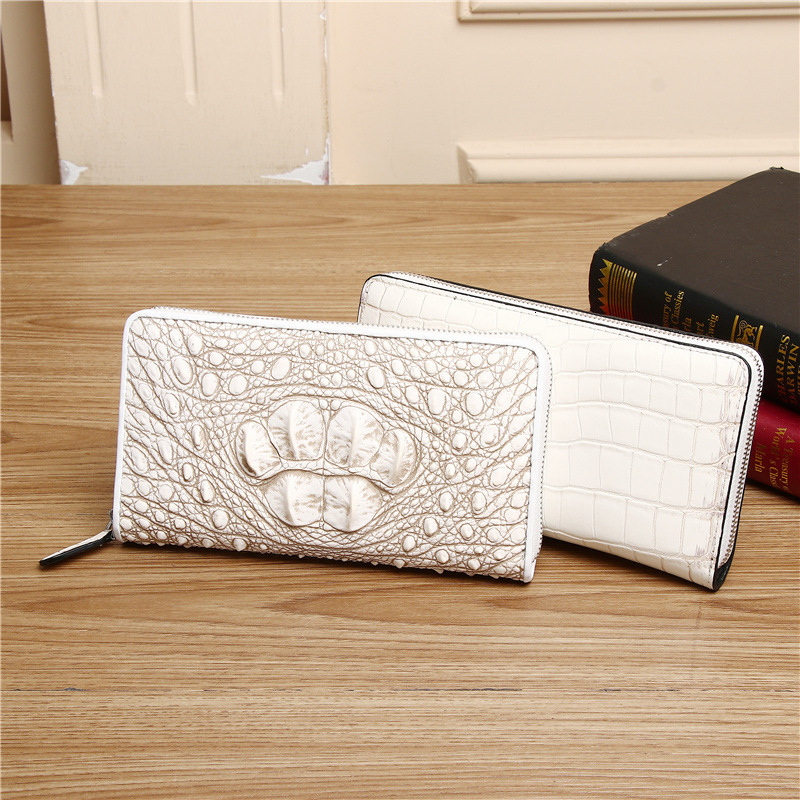 Genuine Leather Clutch Bay Crocodile Himalayan White Large Capacity Men's Single Pull Wallet Fashion Handbag Wrist Bag Authentic Logo