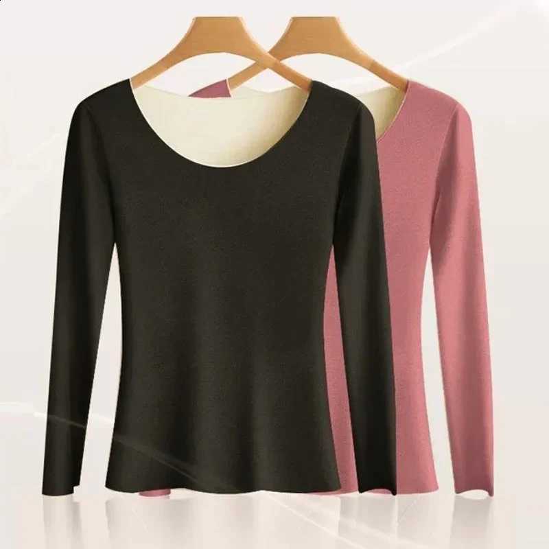 Autumn and Winter Women's Basic Shirt Round Neck Warm Underwear T-shirt Women's Casual Top Velvet Clothes Warm Women's Clothes H26091