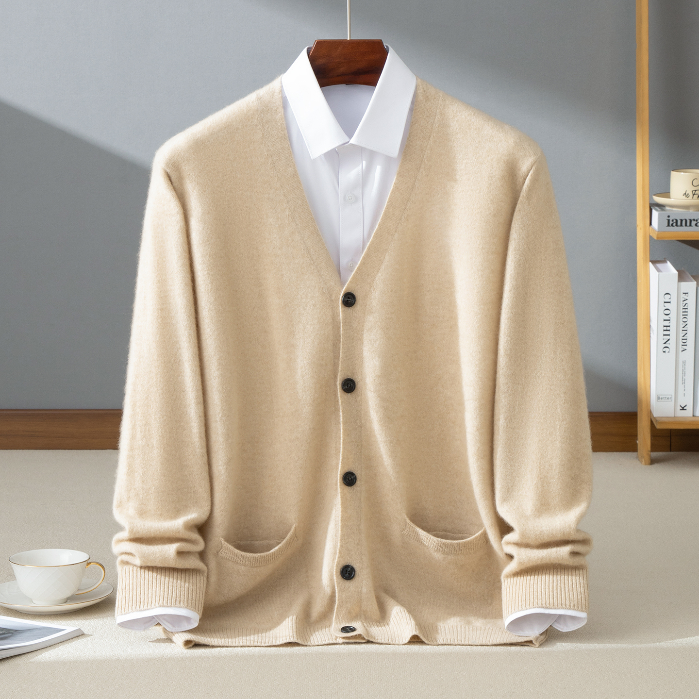 High quality 100% cashmere men's cardigan 12 needle knitted sweater luxury Pull V-neck Jumper loose Tops jacket single breasted 26Y0917