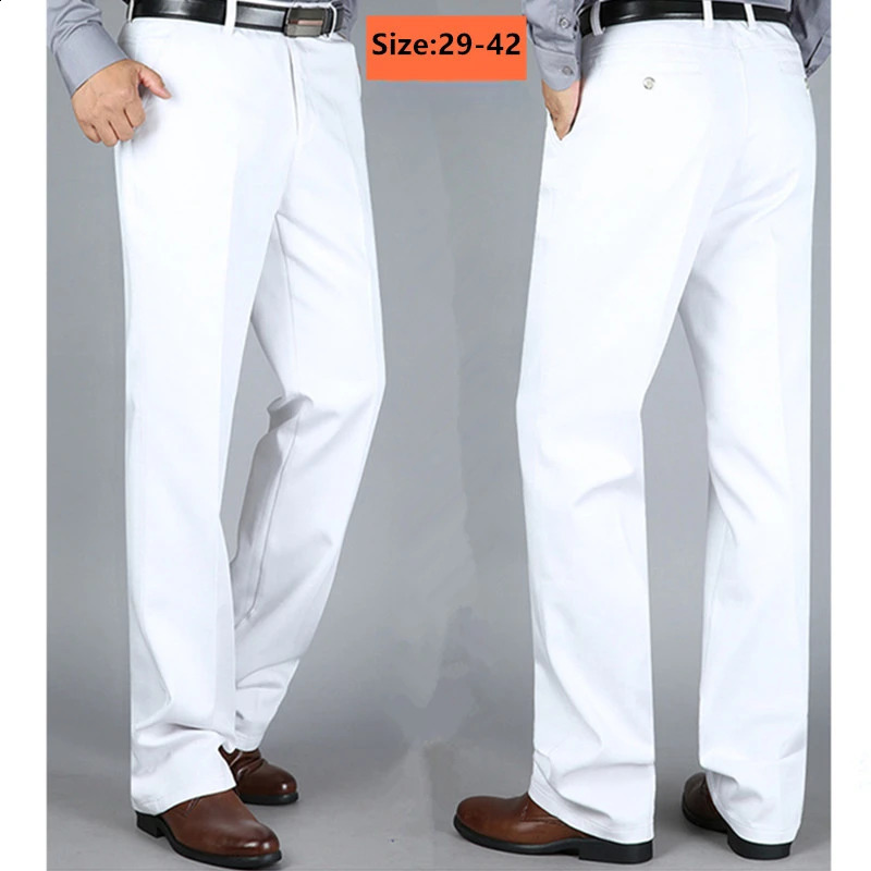 Suit Pants Men Formal Dress Trousers Autumn Elastic Office Plus Size 42 40 Business Thick Straight High Waist Male White Clothes 260917