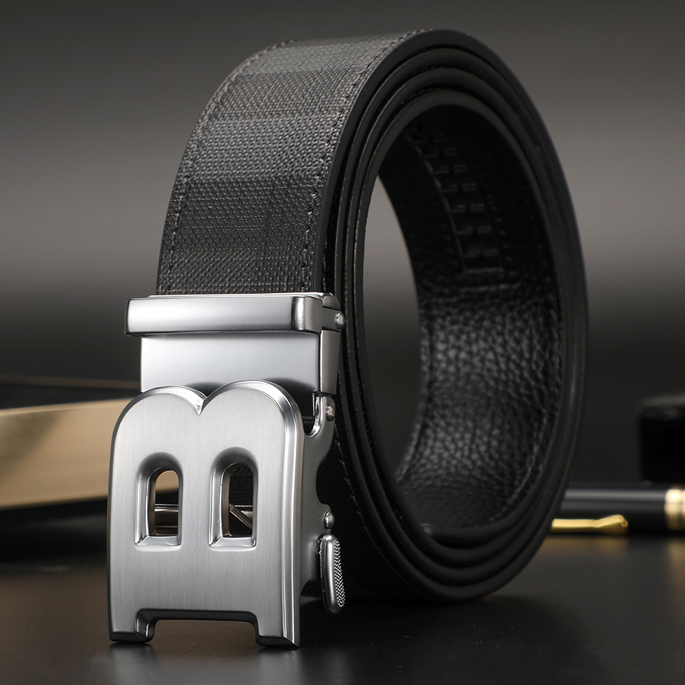 New Width 3.4cm Men's Business Formal Real Leather Canvas Male High Quality Metal Automatic Buckle Belt for men jeans W260917