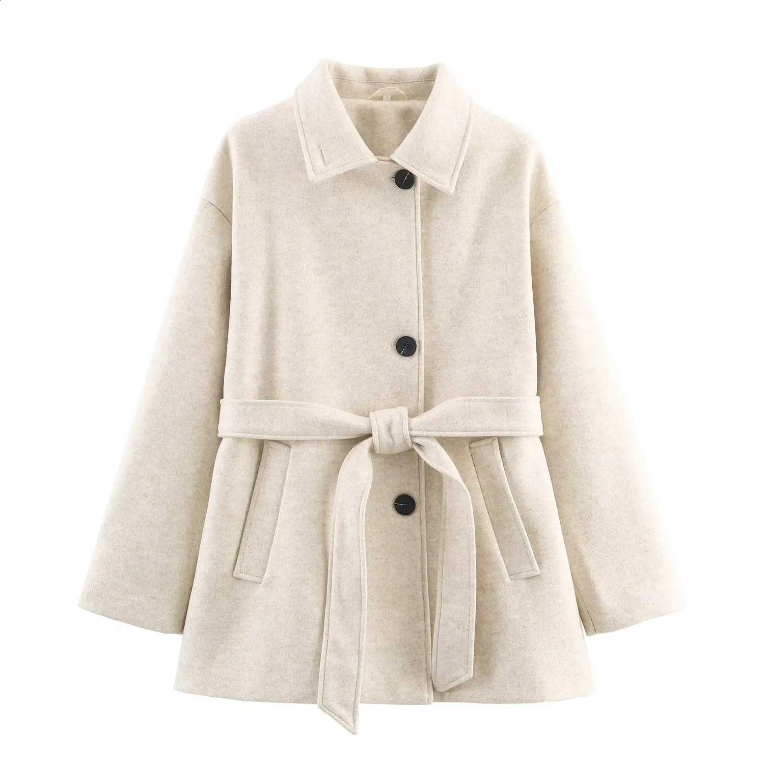 Elegant Woolen Women Jackets Autumn Winter Female Single Breasted Long Sleeved Overcoat With Belt Lady Loose Commute Chci Outwea C260917
