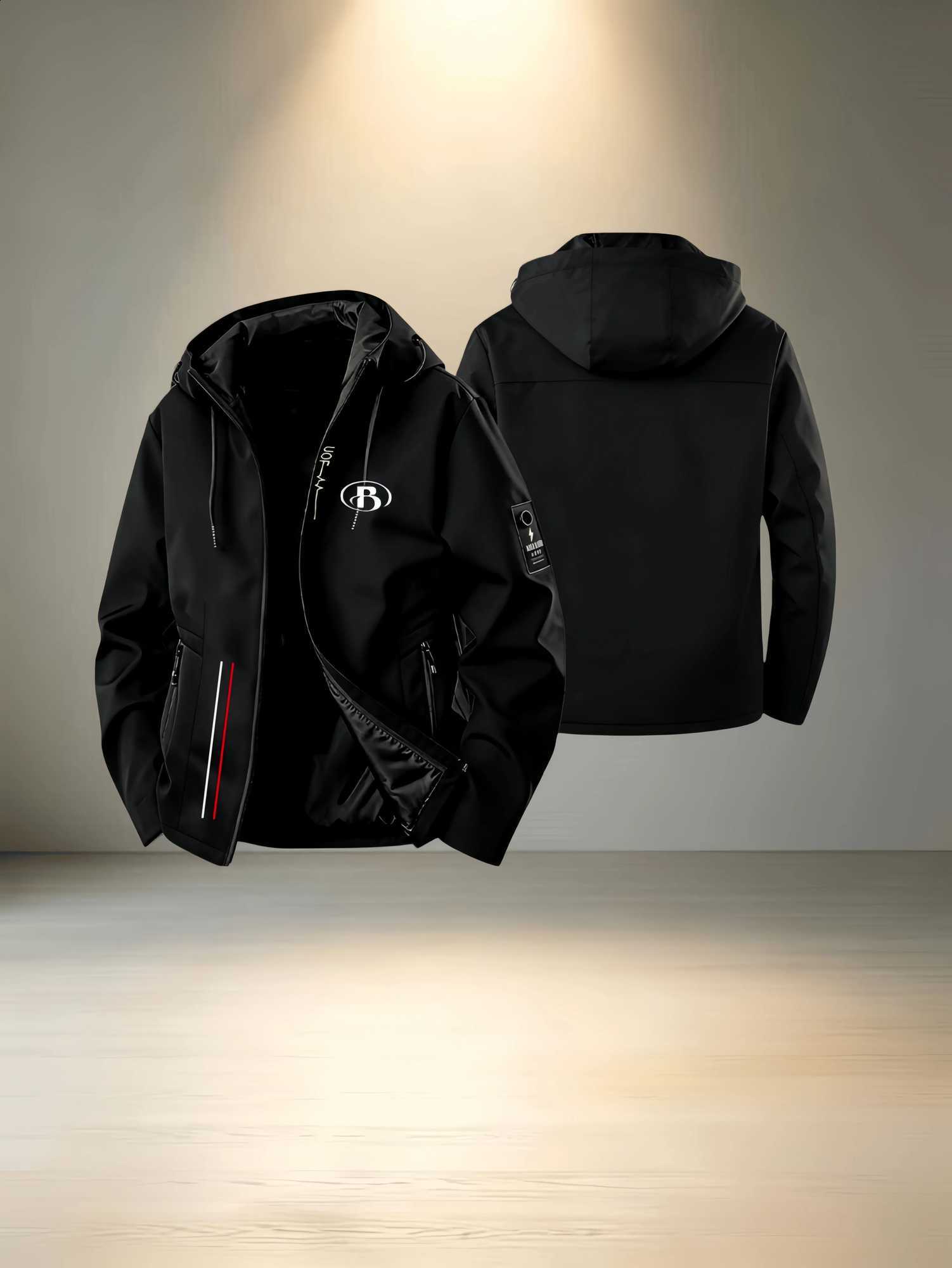 Printed hooded jacket men's four-season lightweight outdoor jacket zipper design multi-function pocket casual sport style C260917