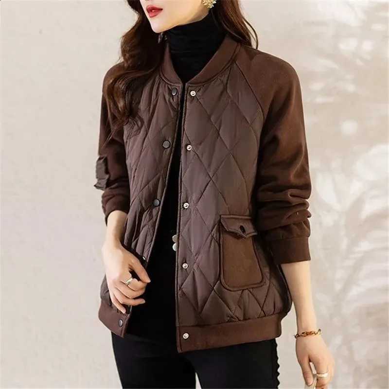 Lightweight Lingge Fashion Cotton Coat Women Spring Autumn Winter Jacket Splicing Casual Loose Versatile Ladies Outerwear H260917