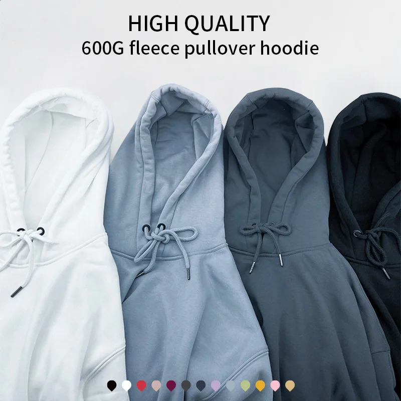 Autumn Winter Hoodies Men Thick 600g Fabric Minimalist Solid Basic Oversize Sweatshirts Quality Jogger Women Pink Pullovers 260916