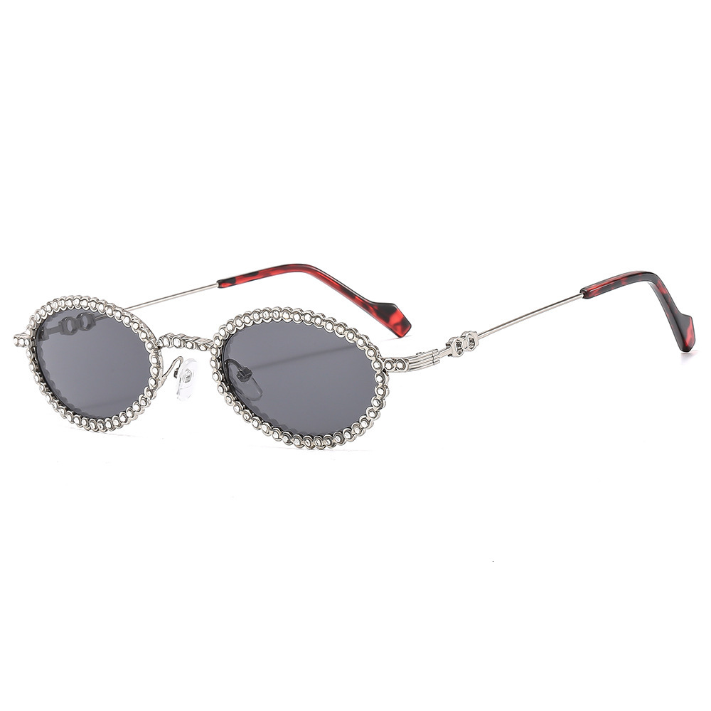 High-End Designer Sunglasses New Oval Metal Sunglasses With Diamond Accents, Trendy Stylish, Perfect Influencers, Offering A High-End, Lightweight L