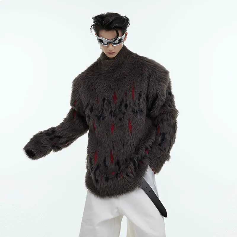 Sweater Imitation Mink Soft Fur Sticky Split Semi High Neck Hair Pullover Men Women Autumn Winter Loose Couple Knitted Sweater J260916