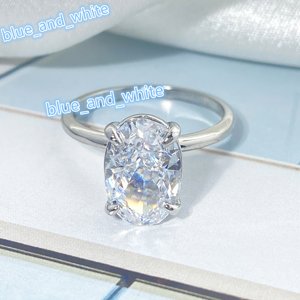 Simple Classic Fine Jewelry Wholesale Platinum Rhodium Plated 925 Sterling Silver Engagement Wedding Rings Prong Setting