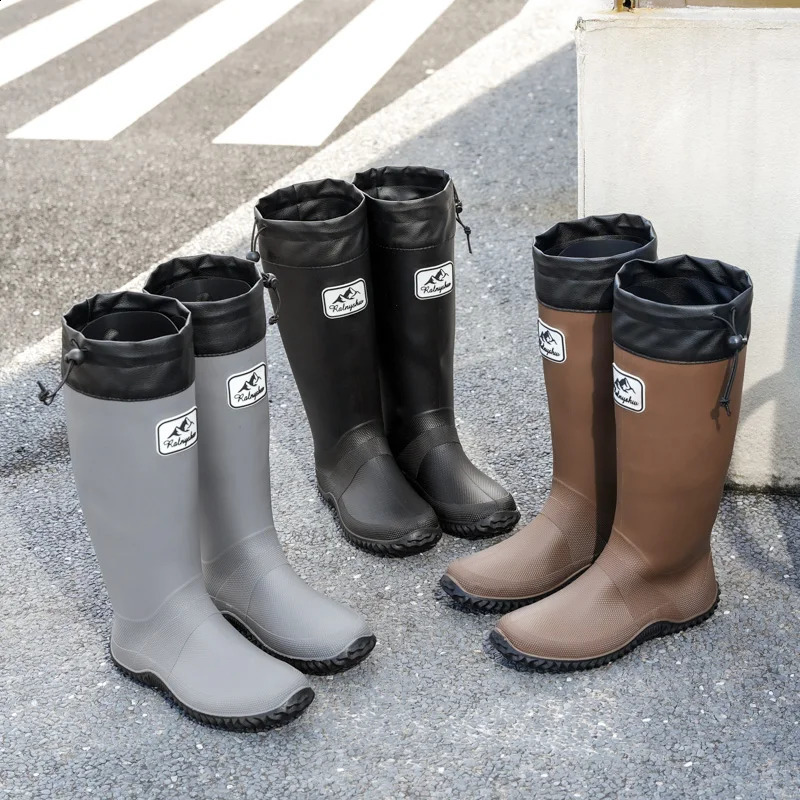 1 Pair of Womens Soft Foldable HighTop NonSlip Pvc Rain Boots with Drawstring Closure for Outdoor Commuting 260917