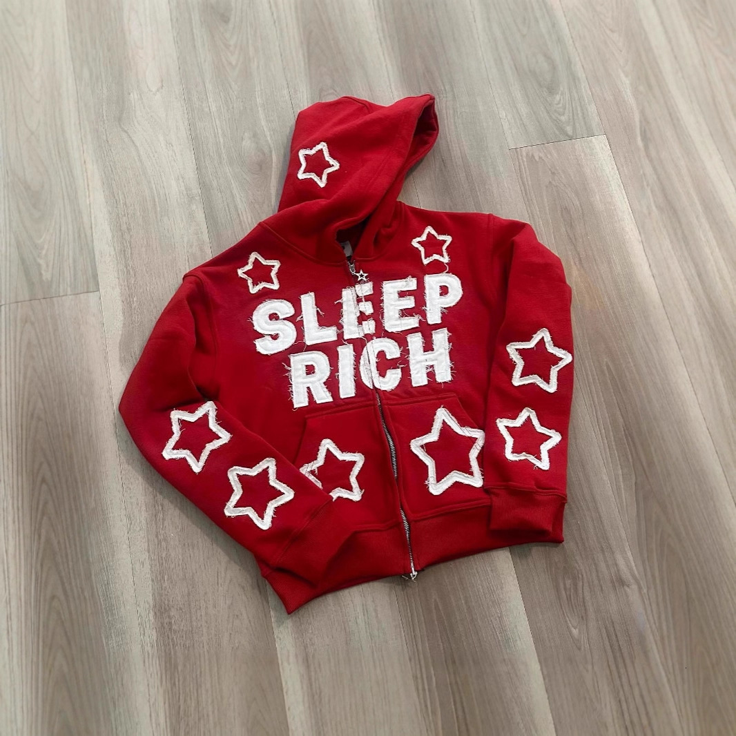 Cross-Border European and American Street Trend Y2K Hip-Hop Hooded Loose Retro Jacket Zipper Star Women's Sweatshirt Versatile 88