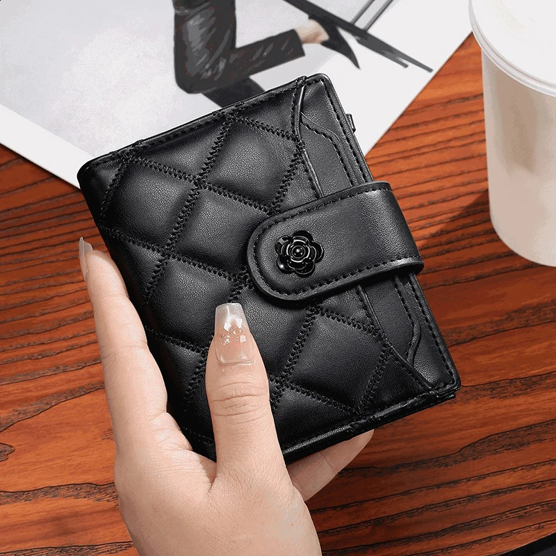 Classic Wallets for Women Faux Leather Card Holder Purses Plaid Handbags and Wallet with Zip Coin Pocket Flower Short Bifold 260917